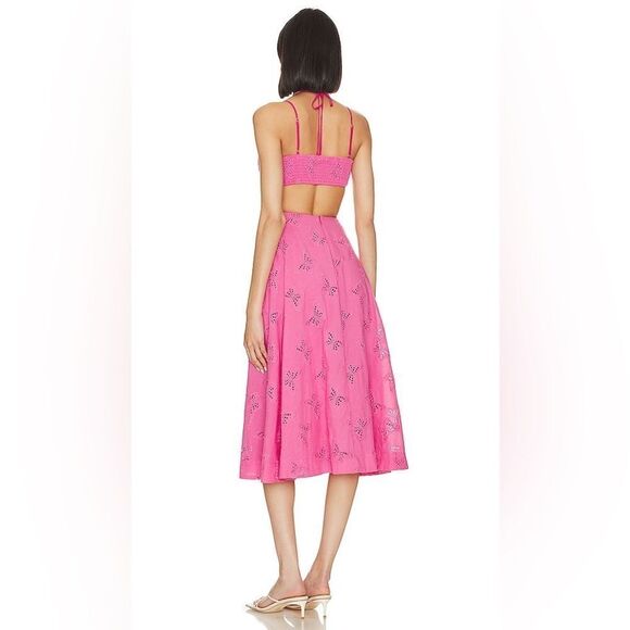 Lovers And Friends X Jetset Christina Farrah Midi Pink Dress Butterfly Size XL - Picture 4 of 12